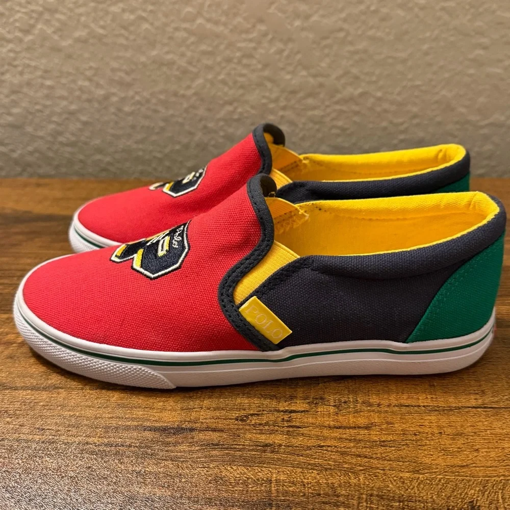 Polo Ralph Lauren Shoes Kids 3 Landyn Slip On P-Wing Logo Patch Canvas Preppy